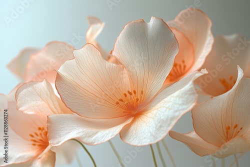 close-up of translucent petals in soft brown tones against an off-white background photo