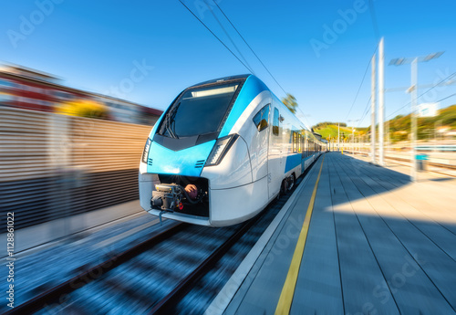 High-speed blue passenger t...
