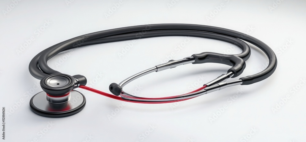 Stethoscope with a red line in the shape of a pulse, isolated on a white background Stethoscope with a red line in the shape of a pulse, isolated on a white background