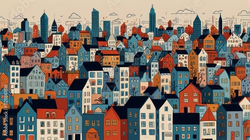 Wallpaper Mural Colorful Cityscape Illustrating Numerous Buildings and Skyscrapers Torontodigital.ca