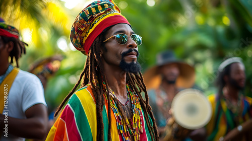 A Vibrant Rastafarian Gathering Celebrating Culture, Community and Unity in a Lush Outdoor Setting