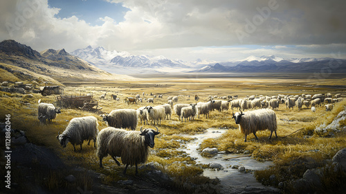 Tuvan Pastoral Life: A Harmonious Connection Between People, Animals, and the Breathtaking Steppe Landscape photo