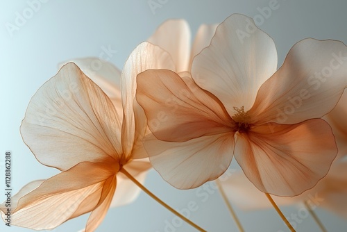 close-up of translucent petals in soft brown tones against an off-white background photo