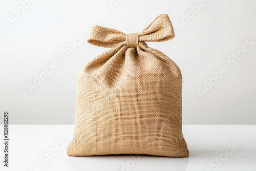 front view of a standing plain jute bag on a white background