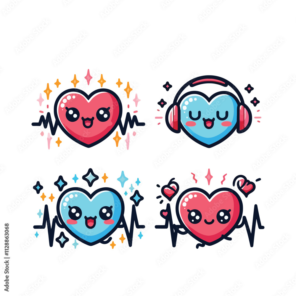 Cute Set Of Heartbeat With Four Different Styles Vector, colorful vector illustration, isolated on white background Cute Set Of Heartbeat With Four Different Styles Vector, colorful vector illustration, isolated on white background
