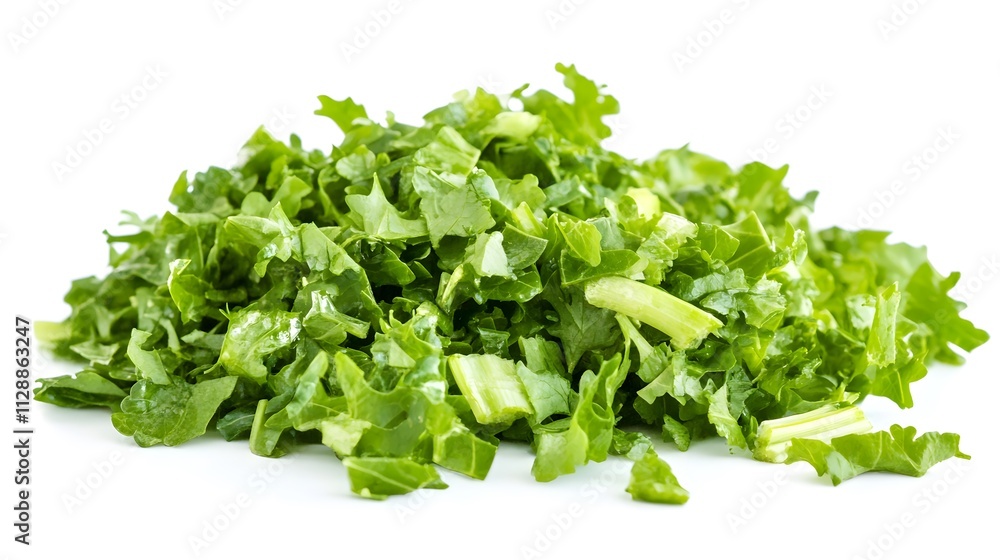 Chopped Mustard greens isolated in white background Chopped Mustard greens isolated in white background