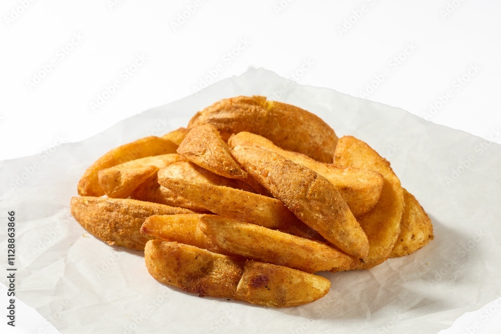 Golden and crispy potato wedges. Golden and crispy potato wedges.