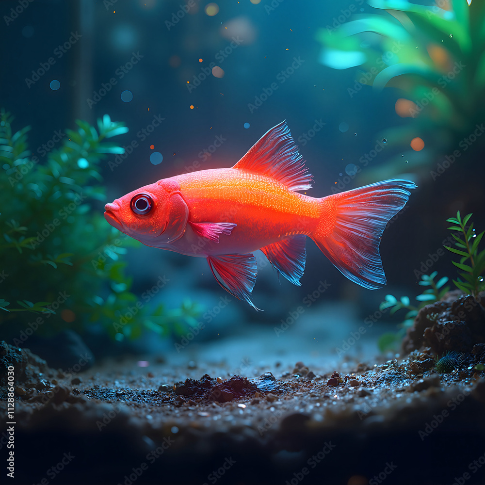 Vibrant goldfish swimming gracefully in a serene aquarium environment with lush greenery Vibrant goldfish swimming gracefully in a serene aquarium environment with lush greenery