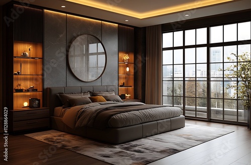 Interior of a modern bedroom in a luxury house. photo