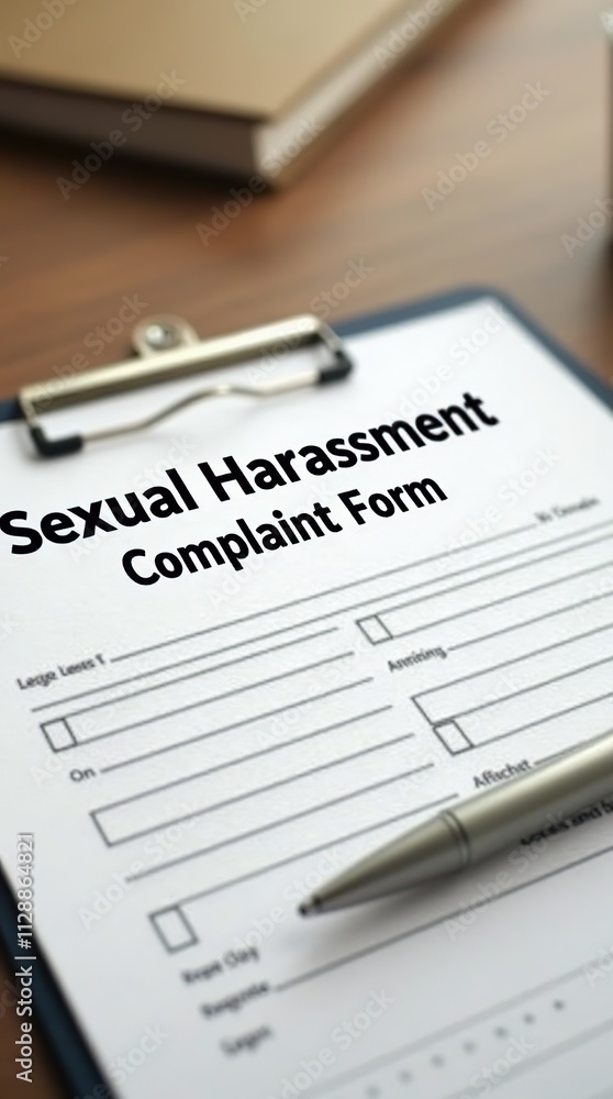 Sexual Harassment Complaint Form on Clipboard On Desk Sexual Harassment Complaint Form on Clipboard On Desk