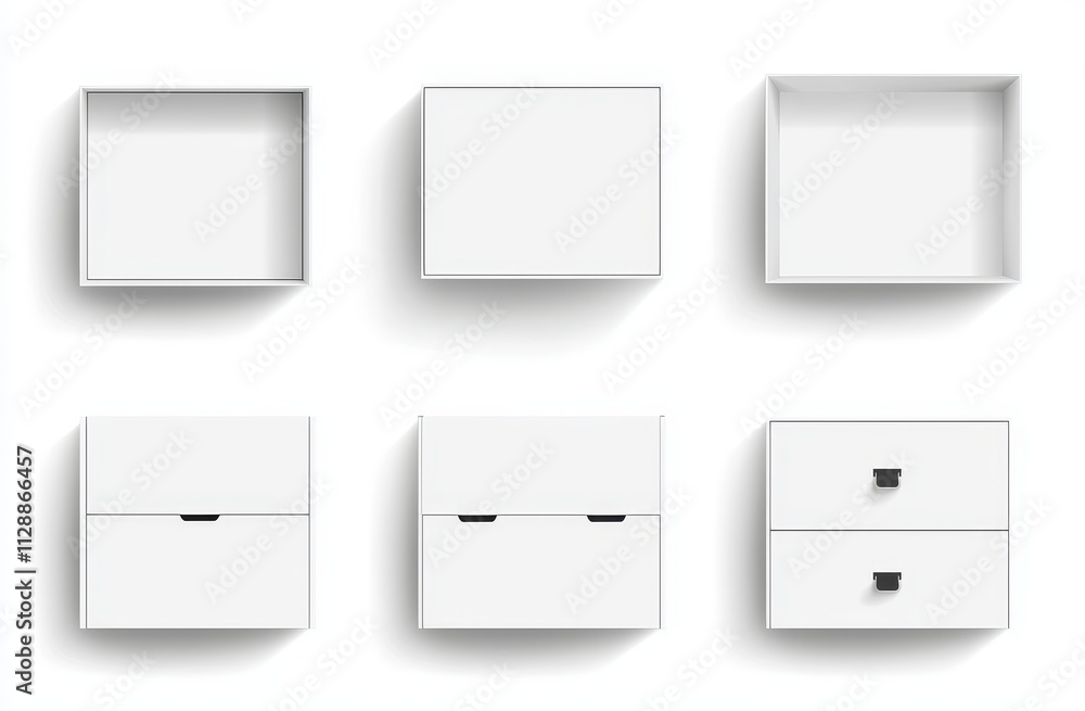 The box is white with an open slide and ribbon puller. An illustration set of drawer shape cardboard packaging template with a sleeve cover for a gift or presentation idea. The box is white with an open slide and ribbon puller. An illustration set of drawer shape cardboard packaging template with a sleeve cover for a gift or presentation idea.