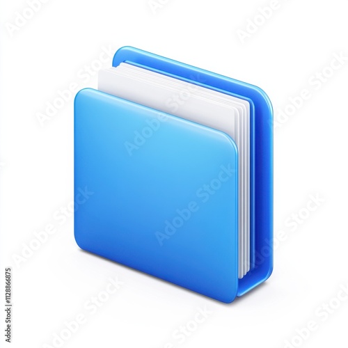 A 3D rendering of a blue folder icon containing several white documents, symbolizing digital organization and storage.