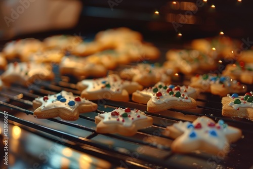 Aesthetic Christmas cookies with intricate designs on a festive plate