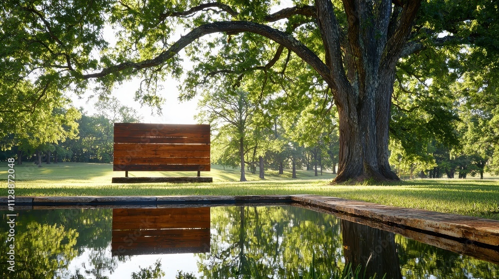 Tranquil Outdoor Scene with Reflective Water and Inviting Bench