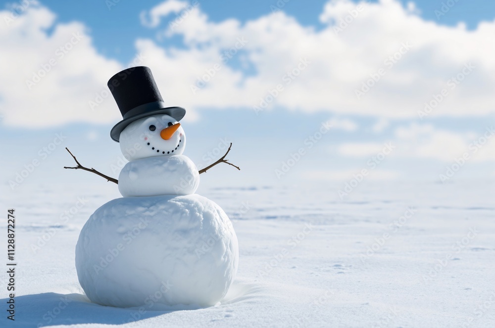 Obraz premium Charming Snowman in a Winter Wonderland Under a Clear Blue Sky