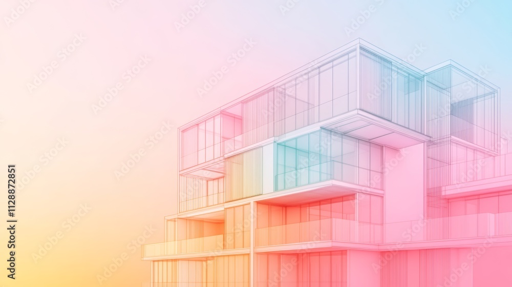 Gradient architecture blueprint for modern building in urban city background with a contemporary viewpoint Gradient architecture blueprint for modern building in urban city background with a contemporary viewpoint