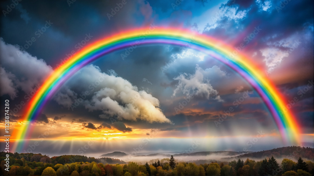 Double rainbow over stormy clouds and horizon Double rainbow over stormy clouds and horizon
