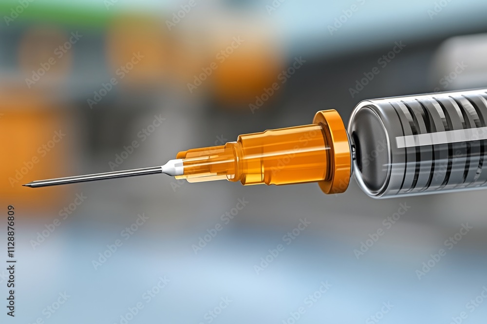 A close-up of a syringe with a vaccine being prepared, with a blurred hospital background symbolizing hope A close-up of a syringe with a vaccine being prepared, with a blurred hospital background symbolizing hope