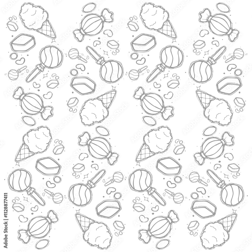 a line art drawing of a candy and lollipop pattern background a line art drawing of a candy and lollipop pattern background
