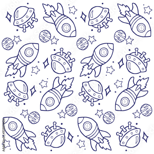 a line art drawing of spaceship pattern background