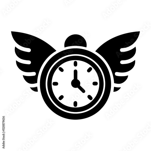 Black wings on clock silhouette vector icon illustration design