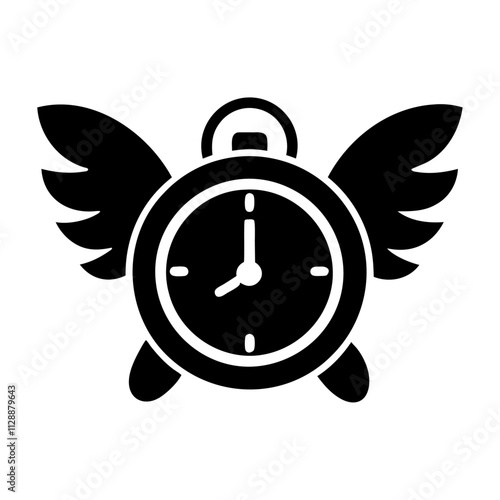 Black wings on clock silhouette vector icon illustration design