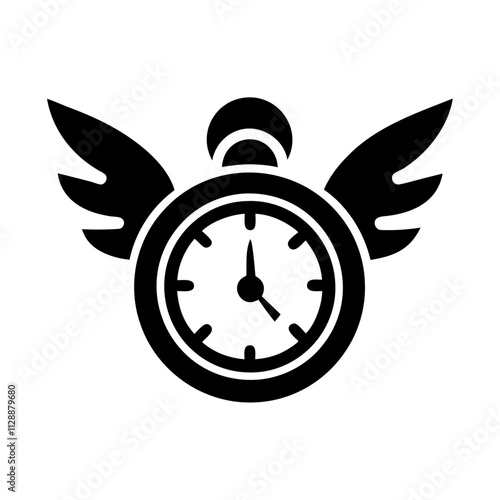 Black wings on clock silhouette vector icon illustration design