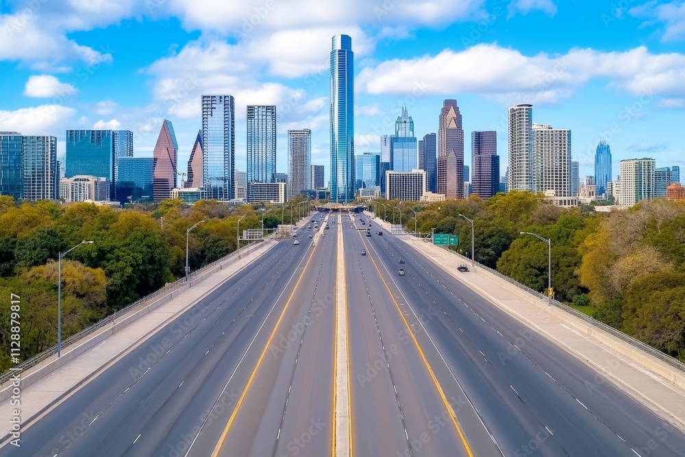 Fototapeta premium A drone view of empty highways and bridges in a major city, symbolizing the stillness caused by lockdown measures