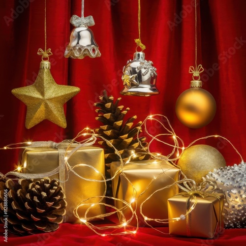 christmas decoration on red background