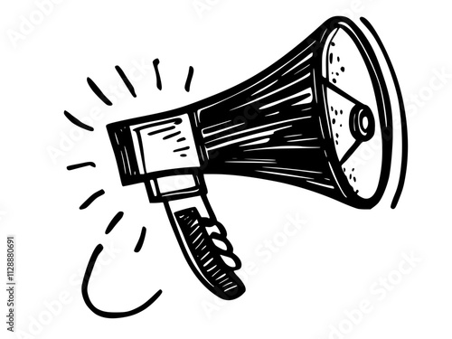 A hand-drawn doodle of a megaphone simple, flat vector SVG