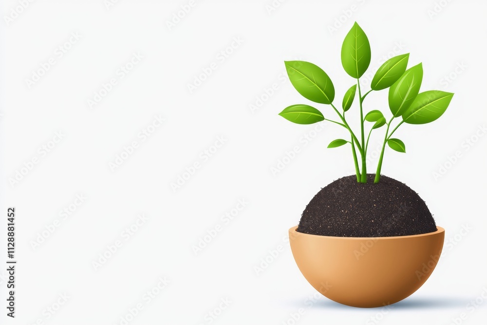 A flat 2D illustration of a globe with growing plants sprouting from it, symbolizing environmental restoration on a white background A flat 2D illustration of a globe with growing plants sprouting from it, symbolizing environmental restoration on a white background