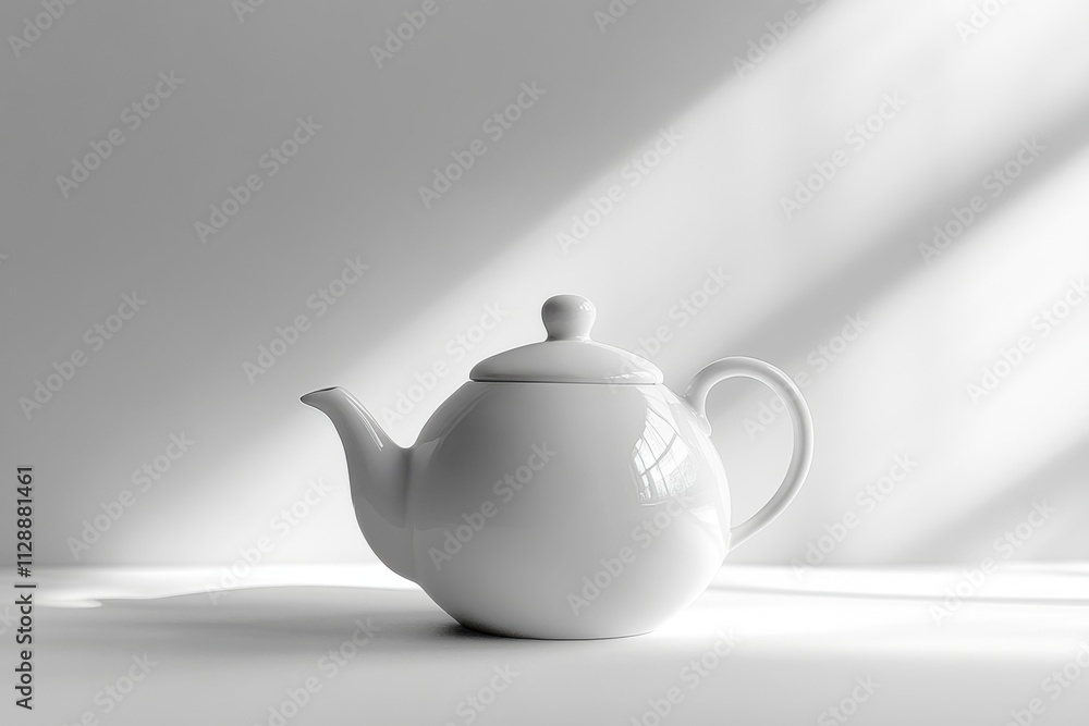 A Serene Still Life: White Teapot in Soft Sunlight A Serene Still Life: White Teapot in Soft Sunlight