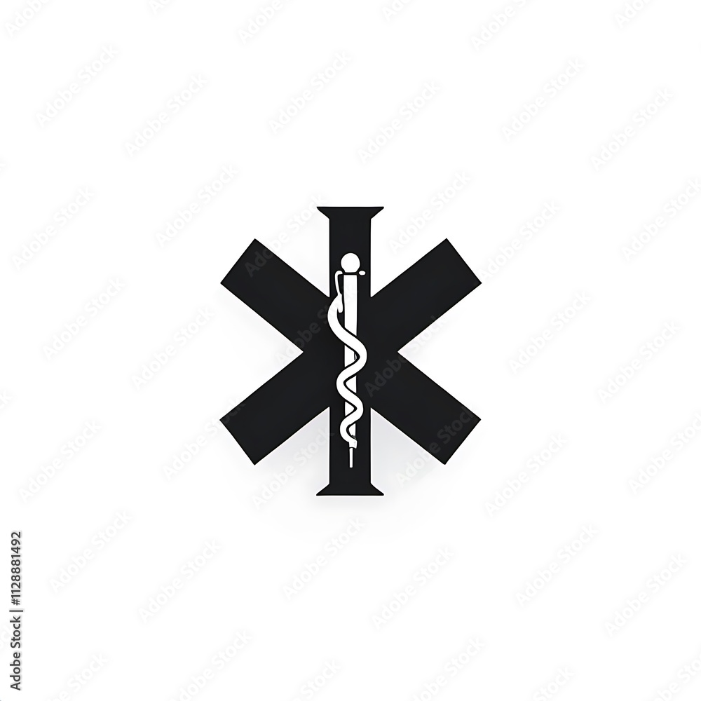 Medical Star: A minimalist black and white icon of a stylized medical caduceus symbol, representing healthcare, medicine, and emergency services. It's clean, modern, and versatile. Medical Star: A minimalist black and white icon of a stylized medical caduceus symbol, representing healthcare, medicine, and emergency services. It's clean, modern, and versatile.