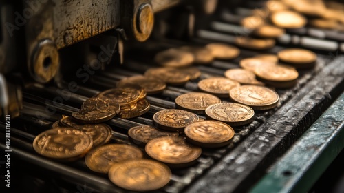 Coins Being Processed on a Production Line in a Manufacturing Facility photo