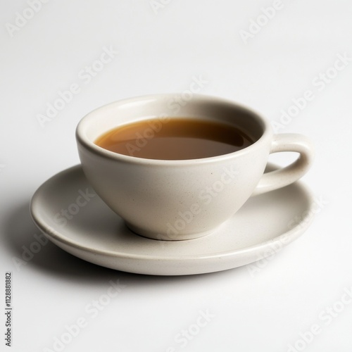 A cup of tea sits on a saucer, a simple yet elegant image.