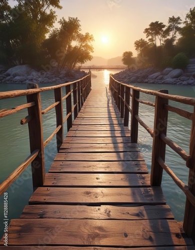 Wooden bridge over the Ganga river in Har Ki Pouri, water, wooden, mountain photo