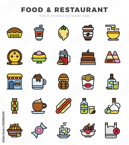 Food and Restaurant. Lineal Color icons Pack. vector illustration.