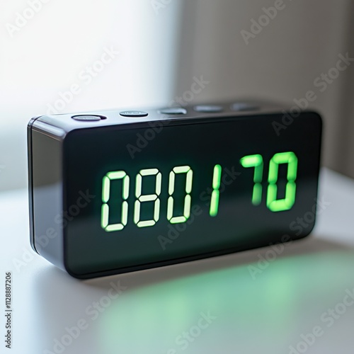 A black digital clock displays the time 08 10 with green illuminated numbers.