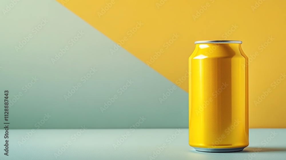 Yellow can on blue and yellow background, modern minimalistic design Yellow can on blue and yellow background, modern minimalistic design