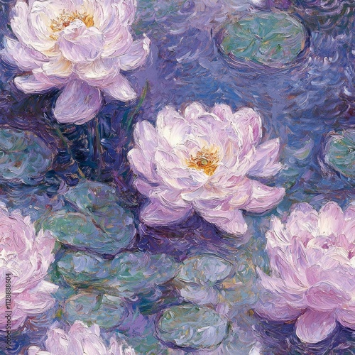 Beautiful water lilies bloom in a serene pond surrounded by gentle lily pads in a tranquil setting