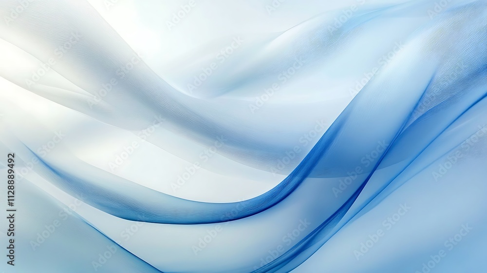 Abstract Blue Waves Flowing Softly Across White Background Abstract Blue Waves Flowing Softly Across White Background