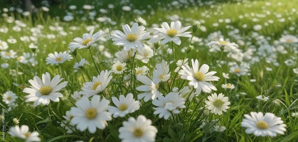 A delicate white bouquet of flowers scattered on a lush green meadow with gentle breeze rustling the petals softly , bouquet, countryside A delicate white bouquet of flowers scattered on a lush green meadow with gentle breeze rustling the petals softly , bouquet, countryside