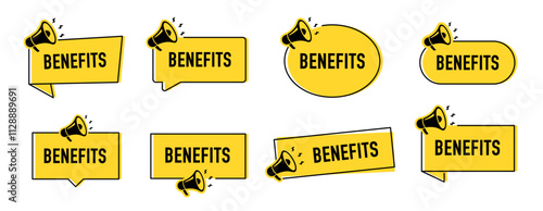 Megaphone with benefits speech bubble. Loudspeaker. Banner for business, marketing and advertising. Vector illustration