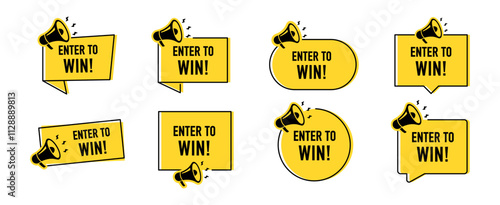 Megaphone with enter to win prizes speech bubble. Loudspeaker. Banner for business, marketing and advertising. Vector illustration.