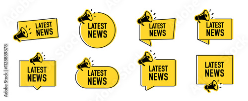 Megaphone with latest news speech bubble. Loudspeaker. Banner for business, marketing and advertising. Vector illustration