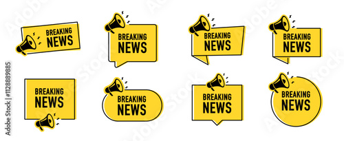 Megaphone with Breaking news speech bubble. Loudspeaker. Banner for business, marketing and advertising. Vector illustration.