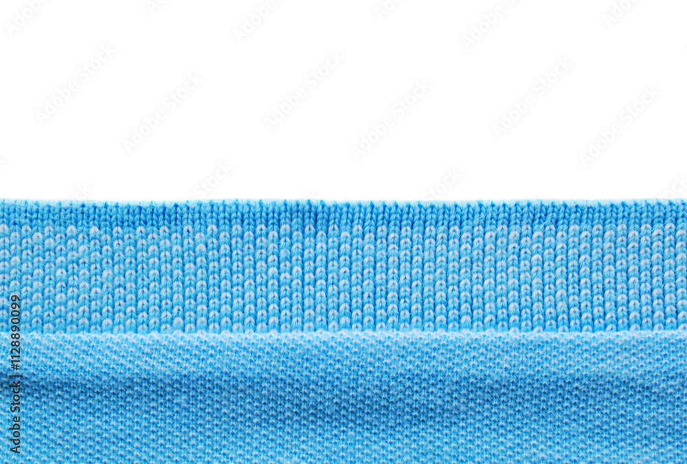 Blue cotton jersey border detail with white clean space background Blue cotton jersey border detail with white clean space background