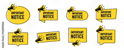 Megaphone with Important notice speech bubble. Loudspeaker. Banner for business, marketing and advertising. Vector illustration