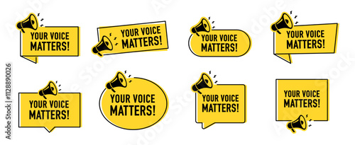 Megaphone with your voice matters speech bubble. Loudspeaker. Banner for business, marketing and advertising. Vector illustration.