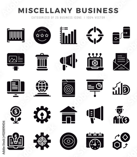 Miscellany Business Icon Pack 25 Vector Symbols for Web Design.